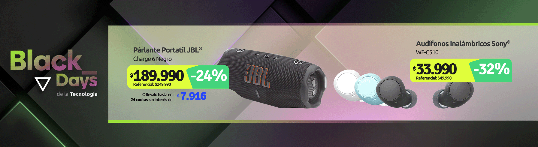 Parlante Portátil JBL Charge 6 Negro Audífonos TRUE Wireless WF C510