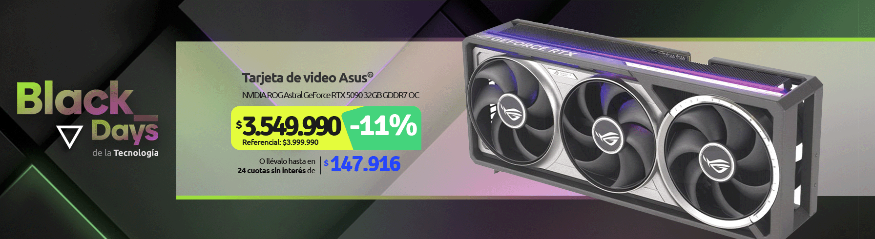 Tarjeta de video NVIDIA ASUS ROG Astral GeForce RTX 5090 32GB GDDR7 OC